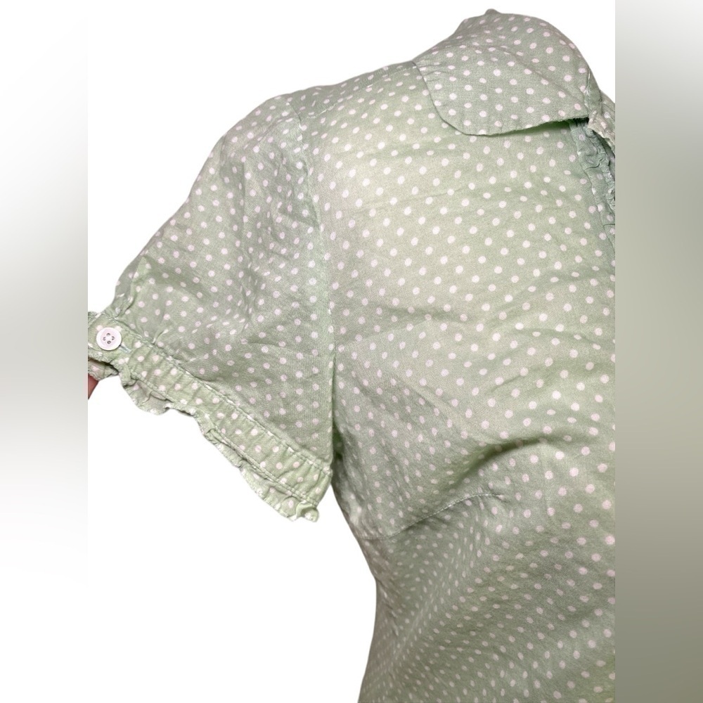 American Eagle Vintage Y2K Green & White Polka Dot Short Sleeve Button Down Top - Picture 4 of 11